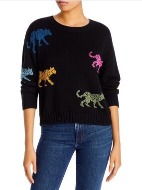 Rails Black Jagged Tiger Cheetah Sz XS Cashmere Blend Sweater Cozy Chic Knit
